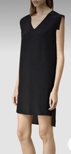 ALL Saints Tonya Vick High/Low Dress Silk Sz 00 Black Minimalist Quiet Luxury