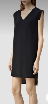 ALL Saints Tonya Vick Dress Silk 00 Black Minimalist Quiet Luxury Capsule S#88