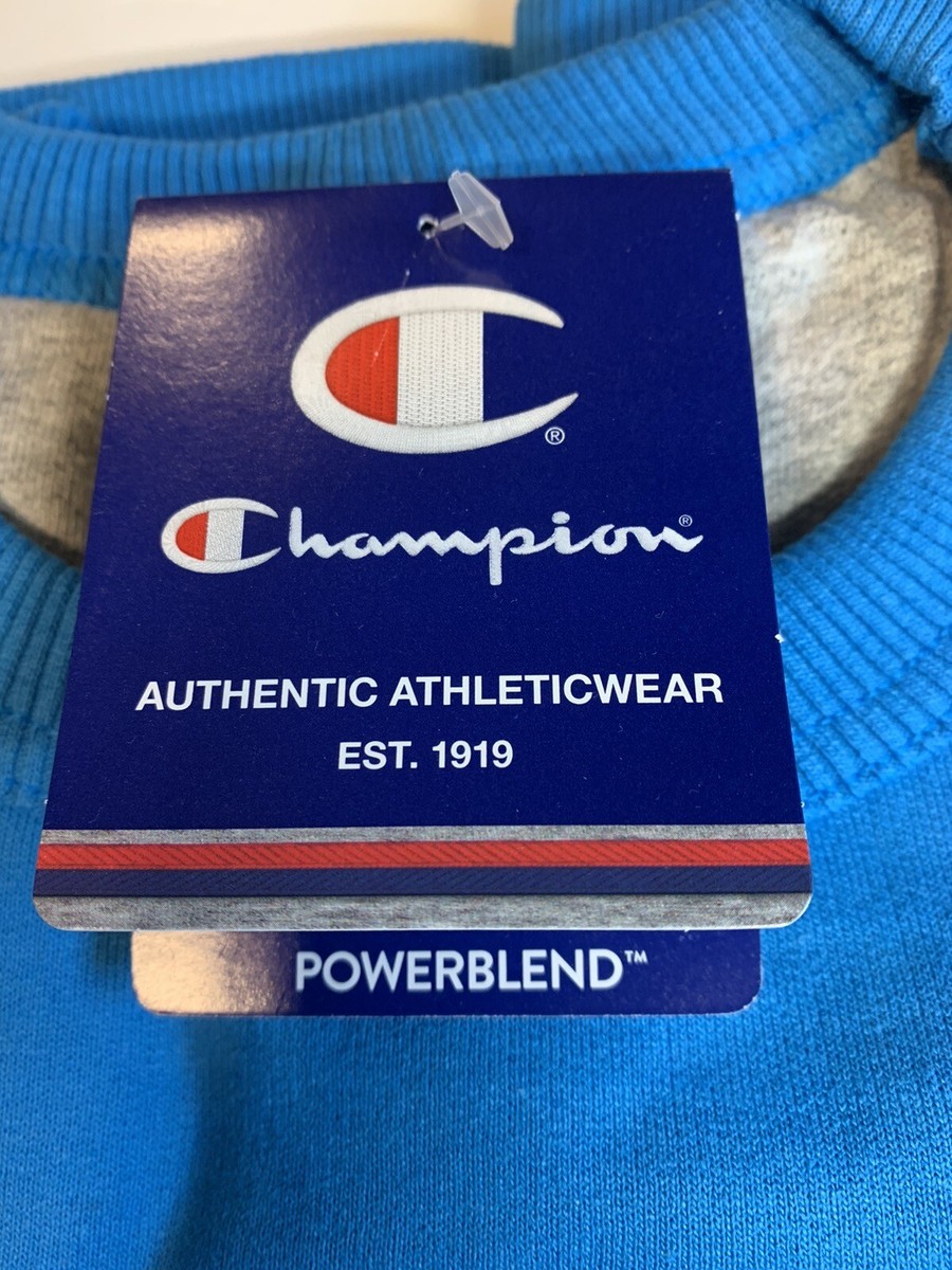 Champion Mens Powerblend Crewneck Sweatshirt, Script Logo size