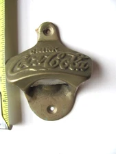COCA COLA STATIONARY BOTTLE OPENER, GATCO, SOLID BRASS WITH MOUNTING SCREWS NOS