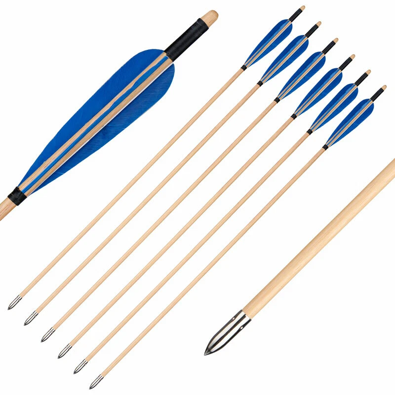 6/12X  31" Wooden Arrows Nature Feather Outdoor Sports Archery Hunting Practice - Image 3 of 4