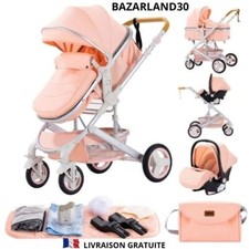 Poussette 3 en 1 Bébé Combinée Siège-Auto Nacelle Trio Réversible Réglable.Rose