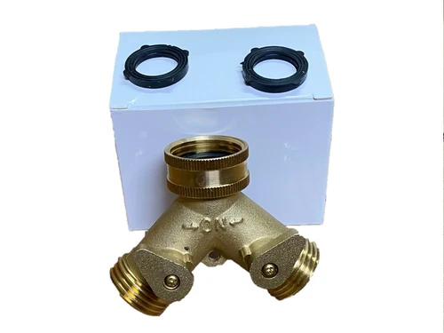 Solid Brass Double Two Way Tap Garden Connector Adaptor Hose Splitter (2 PACK) - Picture 5 of 8