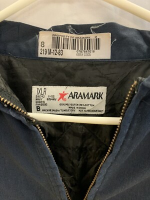 Men's Dark Blue Zip Up Jacket Aramark Wolverine Kenny Name Tag XLR
