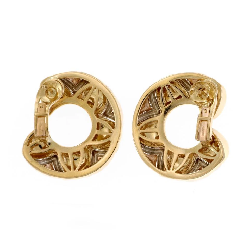Bvlgari 18k Tri-Color Gold Fancy Designer Huggie Earrings - Image 4 of 4