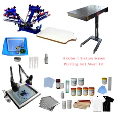 New Hand DIY 4 Color 1 Station Screen Printing Full Start Kit w/ Flash Dryer