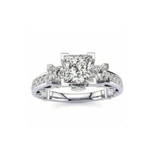 1.57Ct White Princess Cut CZ 3 Stone Engagement Ring In 925 Sterling Silver