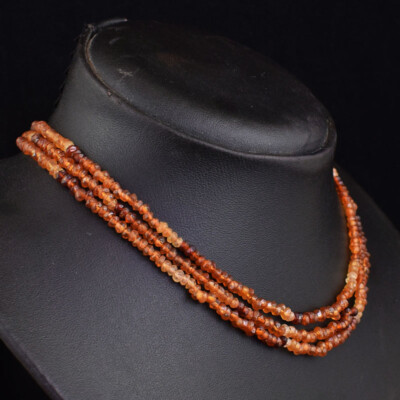 152 kt Natürlicher Hessonit Granat Facettierte Perlen Damen Halskette Schmuck JK 15E365