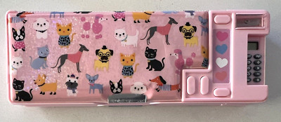 Smiggle Pop Out Hardtop Padded Pencil Case w /Sharpener & Calculator Cats & Dogs