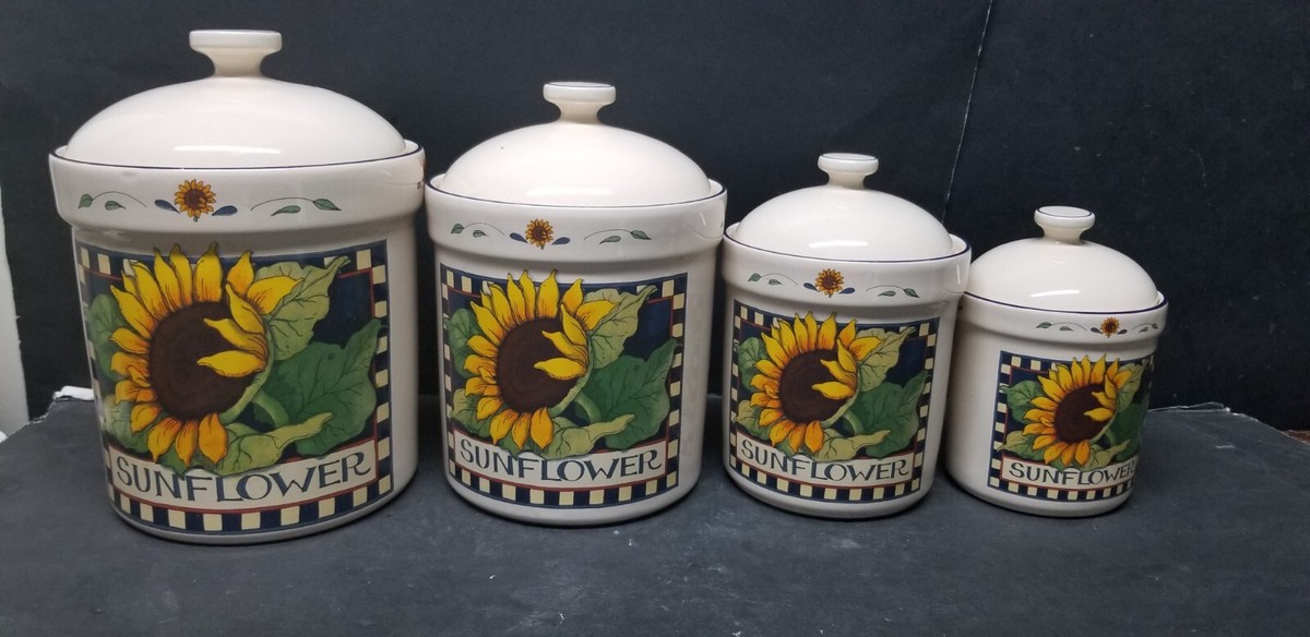 VTG 4 SUSAN WINGET SUNFLOWER CERAMIC KITCHEN CANISTER SET COOKIE