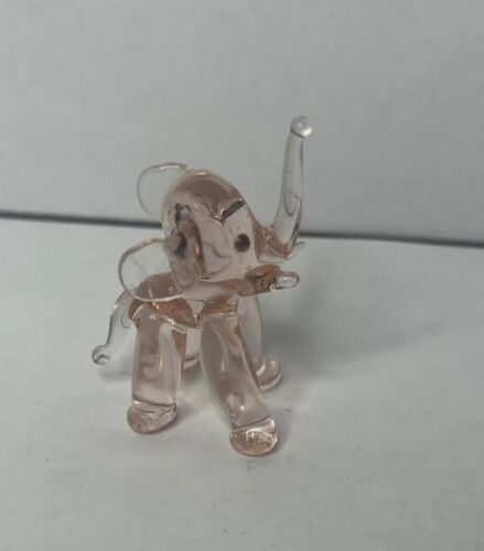 Vintage Miniature Blown Glass Pink Elephants Figurine - Afbeelding 1 van 12