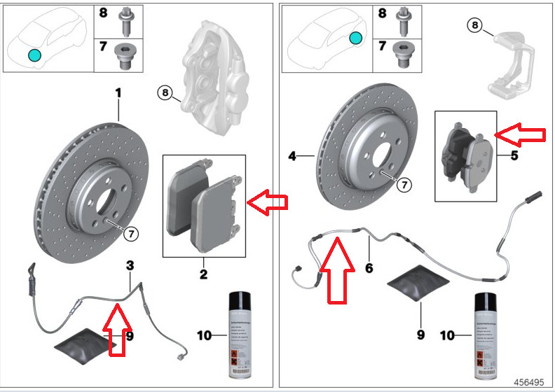 Front & Rear Brake Pads Sets & Brake Sensors For 2014-2020 BMW i8 Genuine Set