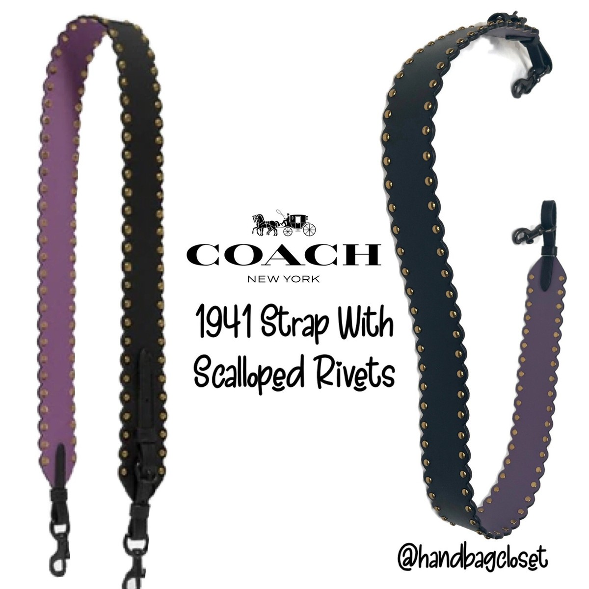 COACH SCALLOPED BLACK / PURPLE LEATHER RIVETS NOVELTY STRAP 76551 EUC COACH SCALLOPED BLACK / PURPLE LEATHER RIVETS NOVELTY STRAP  main image 2