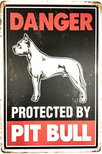TIN SIGN new 8x12 Danger Pit Bull beware dog bites protects injury security C35