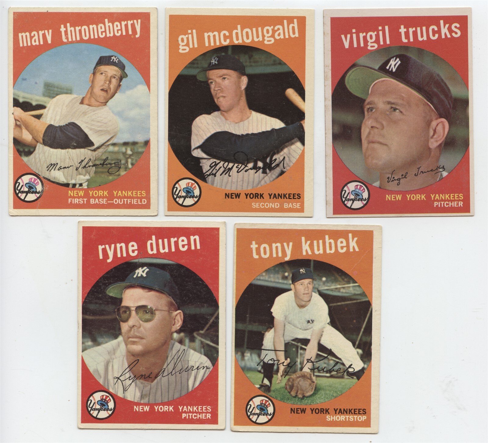 Lot of 14 Raw 1959 Topps Baseball Cards New York Yankees VG to EX