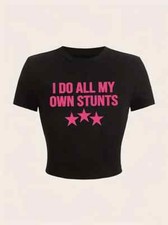 NEW Medium. Women's Stylish Pink on Black Short-Sleeve Poly Soft Stretch T-Shirt