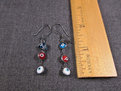 Gepflegte Sterling Silber Ohrhänger Made in Turkey mit Glasaugen rot blau