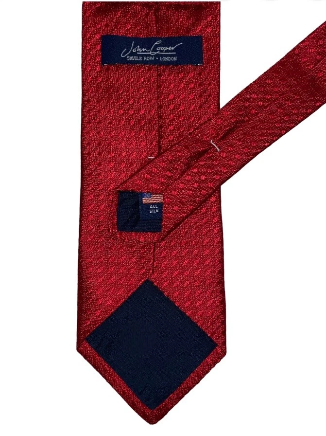 John Cooper Savile Row Silk Tie Red Textured Geometric Made in Italy Election - Image 2 of 4