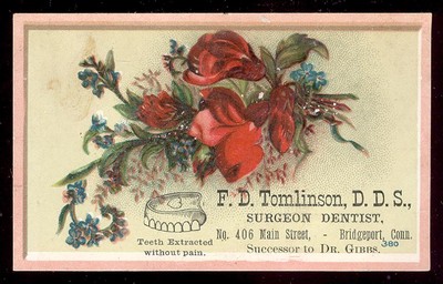 1880's SURGEON DENTIST DENTURE DR. ALL DENTAL TRADE CARD, BRIDGEPORT  TC488