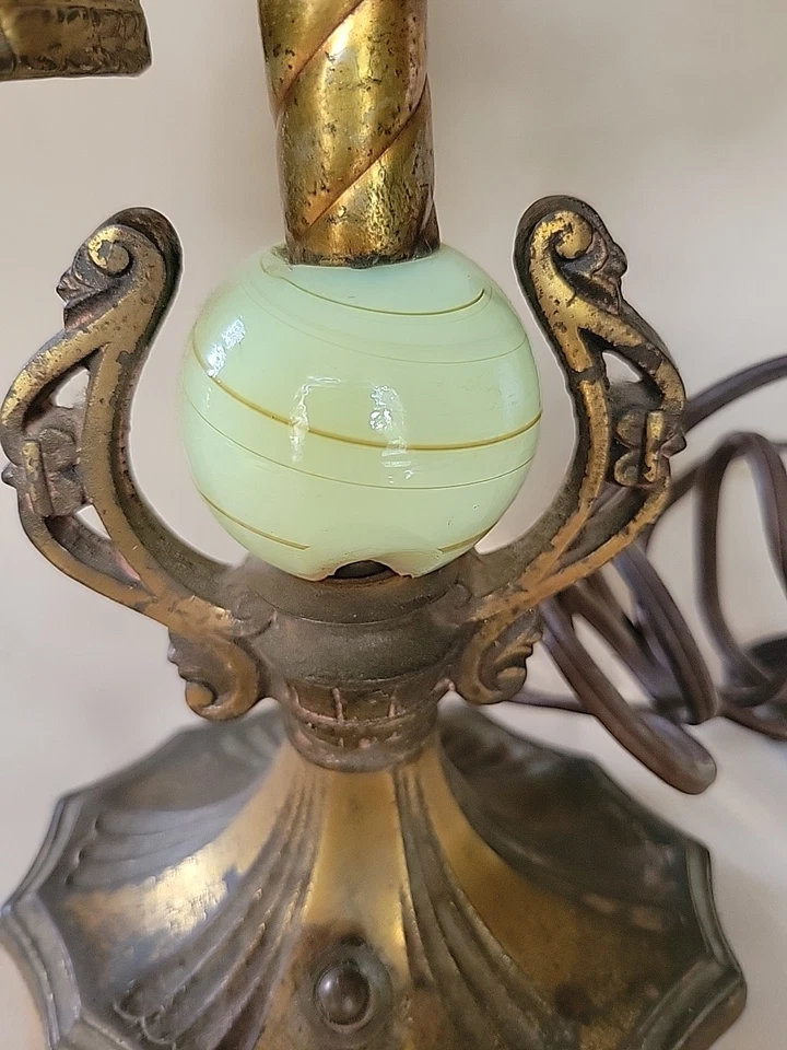 Antique Art Deco Metal Painted Cast Iron Parrot W/ Lantern Lamp W/uranium Green  - Image 4 of 4