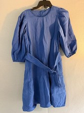 Zara Dress Womens XS Belted Balloon Sleeve Fit Flare Tiered Short Blue Lyocell