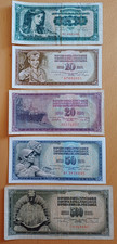 Jugoslawien Konvolut  5 Geldscheine 5/10/20/50/500 Dinar, 1965-1970, xf-unc