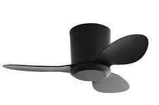 25" Flush Mount Ceiling Fan Black No Light Remote 6 Speed Quiet Low Profile