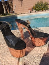 Women  s Size 6 Black/Clear Platform Stiletto Open Toe Ankle Strap Buckle