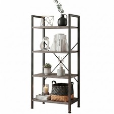 Bookshelf, 4-Tier Small Industrial Storage Shelf Shelves, Metal Bookcase
