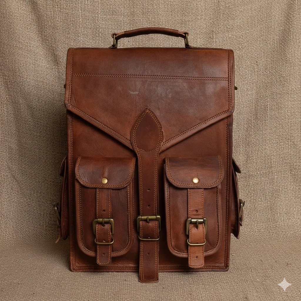 Leather Bag Goat Laptop Backpack Vintage Travel Men's Brown New