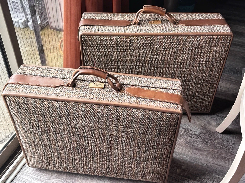 Equipaje Hartmann Vintage Años 70 Tweed Maleta Equipaje con Cinturón de Cuero Foto 2 de 4