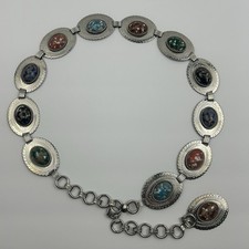 Vintage Southwestern Chip Inlay Concho Belt Turquoise Coral Lapis 38 inch