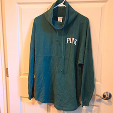 PINK Victoria's Secret Green Fleece Pullover Hoodie XS Regular Logo Hooded