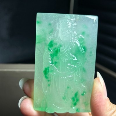 Nature ice Burmese Jade Jadeite Carved the god of wealth lucky Pendant&Necklaces