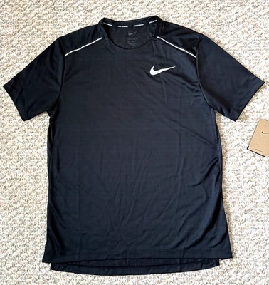 Nike Dri-Fit Miler Mens AJ1765-010 NEW Black Running Reflective Shirt Size M - Image 1 of 4