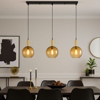 Pendelleuchte Esszimmerleuchte HäNgelampe Messing HöHenverstellbar Glas Amber