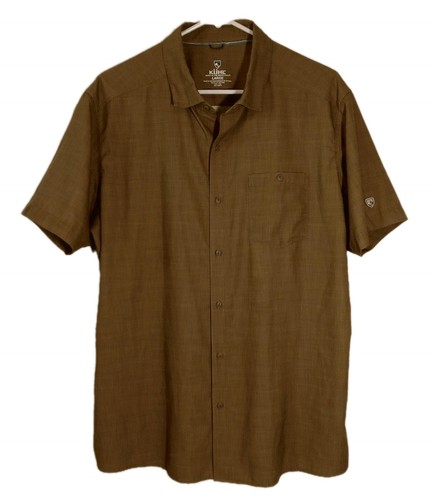 Kuhl Men's Large Short Sleeve Button-Up Shirt Olive Green Button Pocket Outdoor
