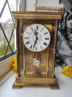 QUALITÄT VINTAGE SCHMID 8 TAGE PENDELUHR MASSIV MESSING & ABGESCHRÄGTES GLAS 4 TLC