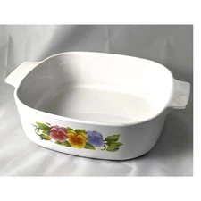 Corning Ware Baking Casserole Dish Summer Blush Pansy Square Floral Vintage