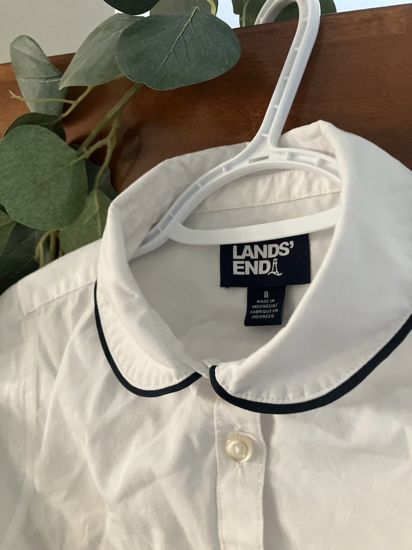 LANDSEND School Uniform Girls Piped Peter Pan Navy Collar Shirt