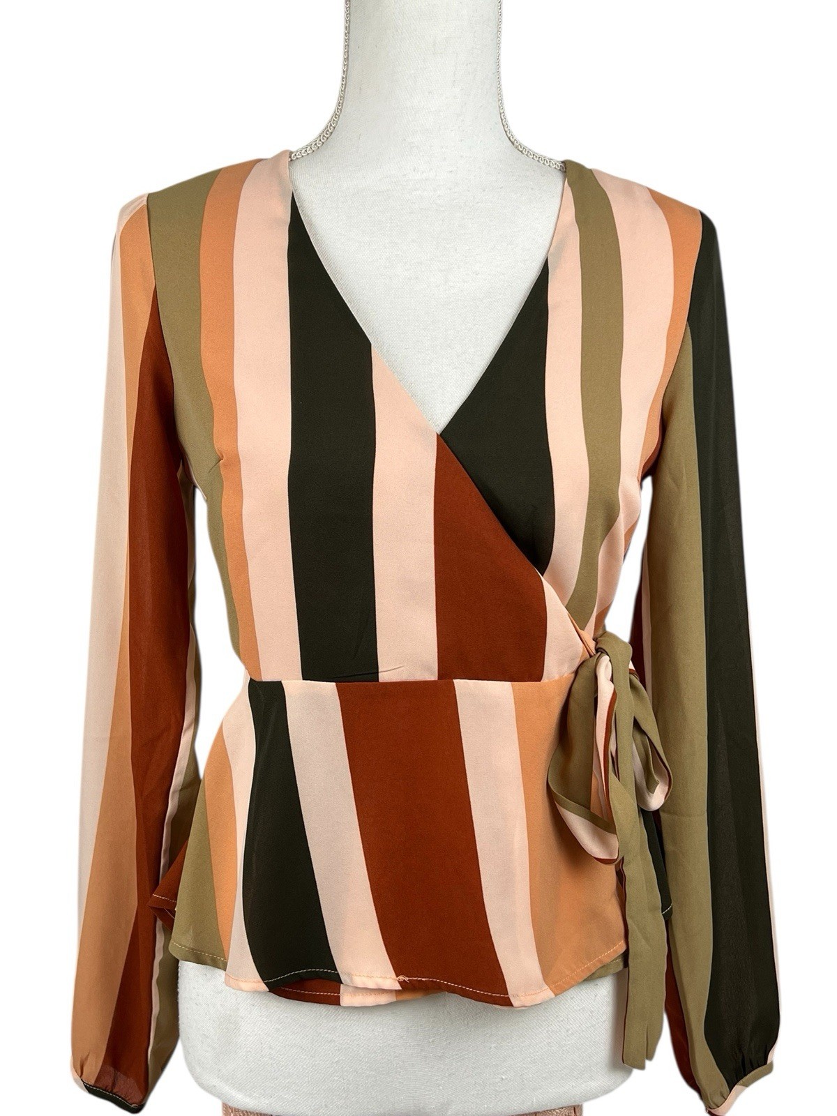 Forever 21 Womens Multicolor Striped Long Sleeve Wrap Top Size Small