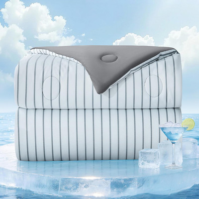 Striped Cooling Comforter Queen Size, Q-Max 0.45 Reversible Cooling Blanket for
