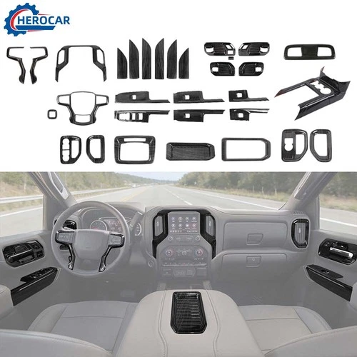 for 2019-2021 Chevy Silverado ⭕Black Wood Car Interior Full Panel Trim Cover Kit