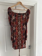 Ladies Size 10 PLT Pretty Little Thing Snake Print Ruched Bodycon Dress NEW BNWT