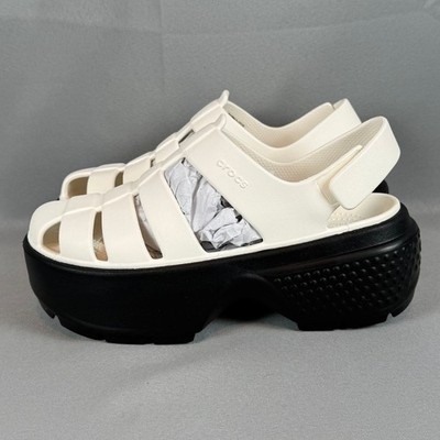 Crocs Stomp Fisherman Platform Sandals Womens 8 Chalk White Slip-On M6 New NWT