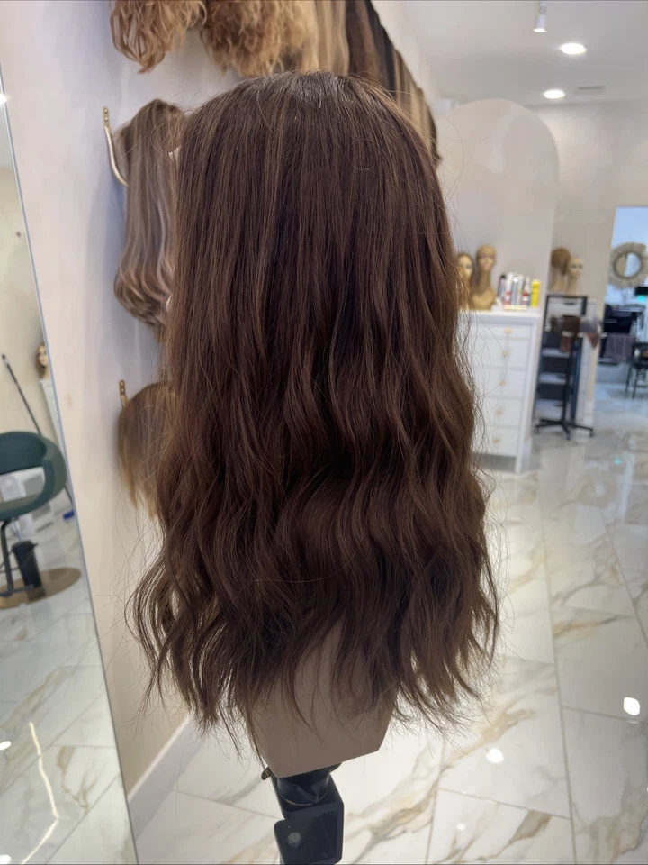 Pelucas Yaffa cabello humano peluca lista para usar marrón claro castaño rojizo Foto 4 de 4