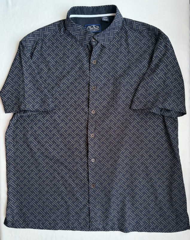 Nat Nast Silk Blend Mens XL Geometric Lattice Button Up Shirt Navy Blue