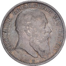 #897291 Deutsch Staaten, BADEN, Friedrich I, 2 Mark, 1907, Karlsruhe, Silber,
