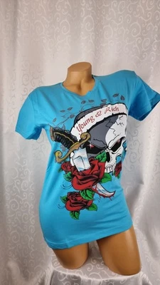 Young&Rich Damen T-Shirt Größe S  Blau Druck/Zirkonen Neu mit Etikett Art 250458 - Bild 1 von 4