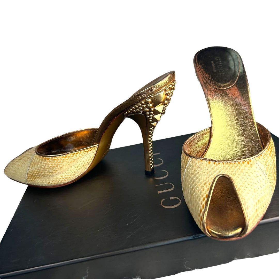 Gucci Python Pattern Gold Pumps Stiletto Heels US… - image 2